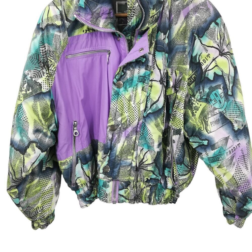 Vintage MDC Abstract Ski Jacket Size 12 Purple Pastel Bomber Color Block Winter - Picture 7 of 12